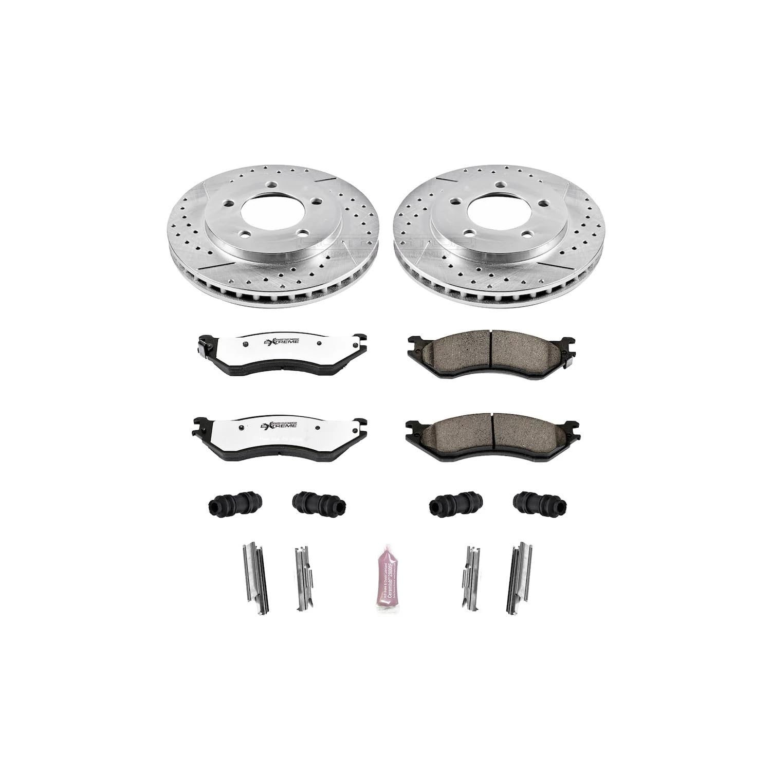 Power Stop Front Brake Kit For 1997 1998 1999 2000 2001 2002 Ford Expedition - Carbon Fiber Ceramic Brake Pads & Truck & Tow Drilled and Slotted Rotors Replacement, K1869-36