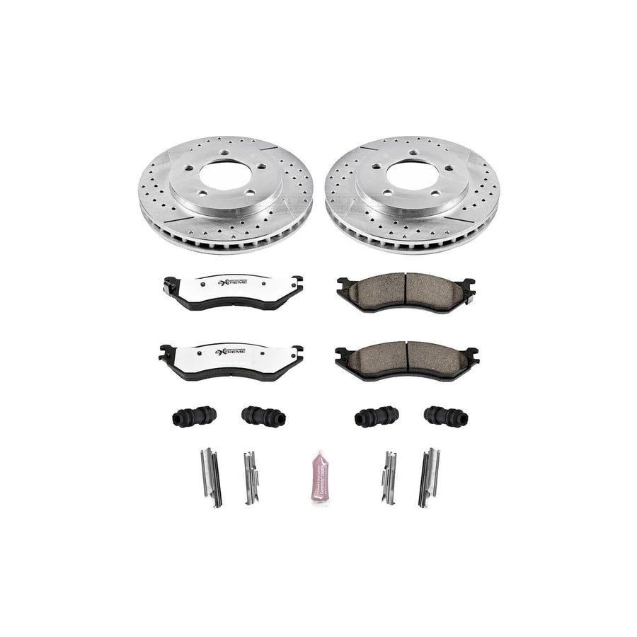 Power Stop Front Brake Kit For 1997 1998 1999 2000 2001 2002 Ford Expedition - Carbon Fiber Ceramic Brake Pads & Truck & Tow Drilled and Slotted Rotors Replacement, K1869-36