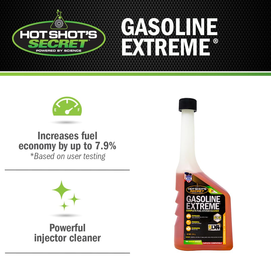 Gasoline Extreme Hot Shot's Secret 12 Oz, Concentrated Fuel System Cleaner, Fuel Additive for Gasoline Engines, Fuel Injector Cleaner - Increases Fuel Economy & Restores Engine Performance