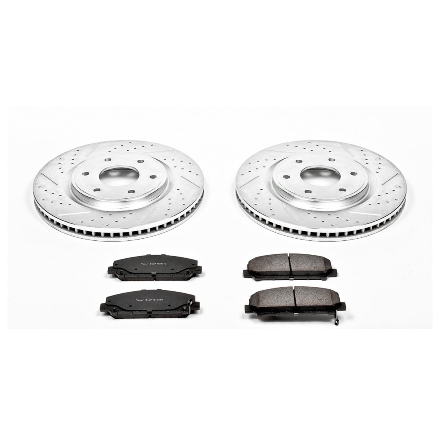Power Stop K2909 Z23 Carbon Fiber Brake Pads Front with Drilled & Slotted Brake Rotors Kit For INFINITI QX56 2006-2007, Nissan Armada 2006-2007 [Model Specific]