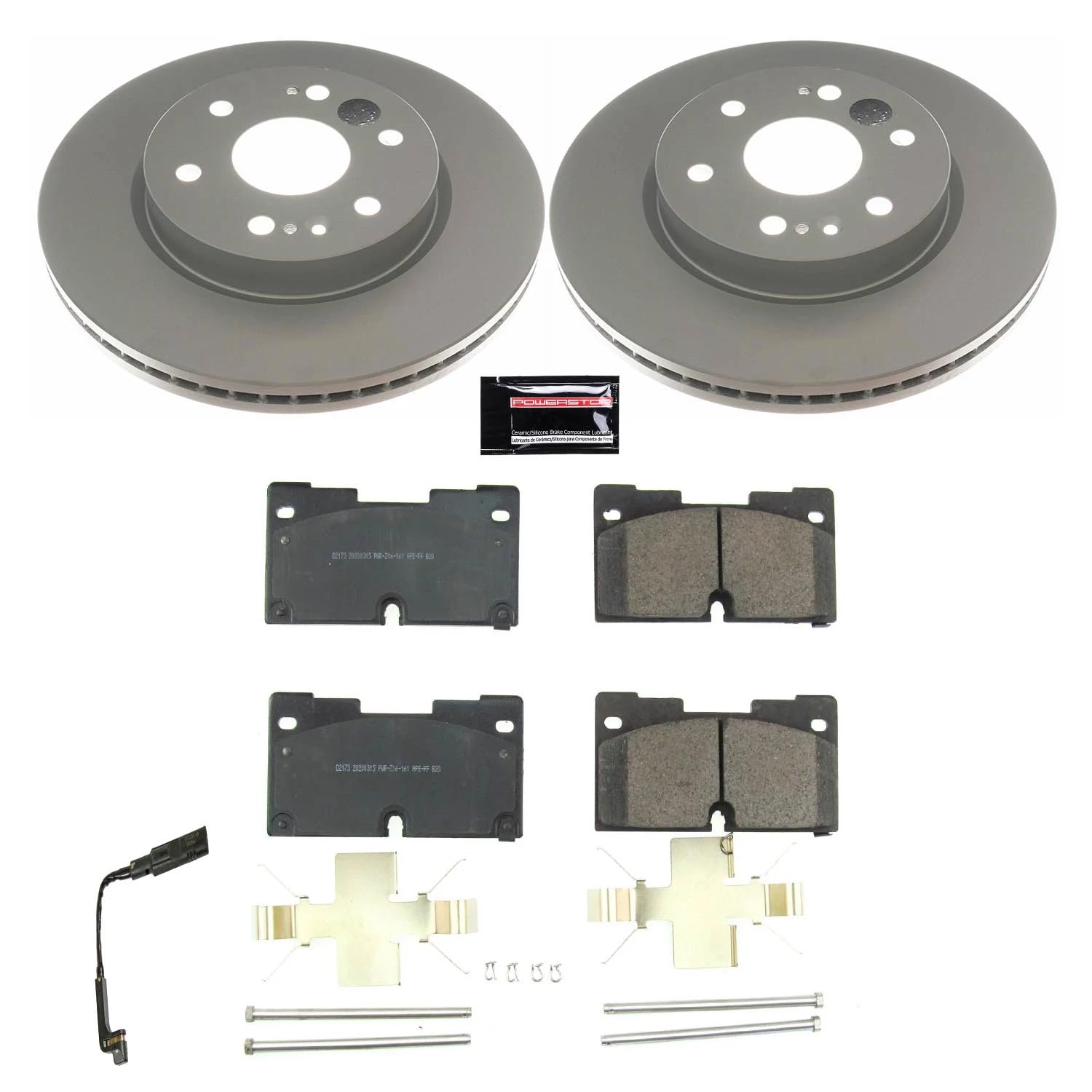 Power Stop Z17 Front Coated Rotor Kit-Coated Brake Rotors, Ceramic Brake Pads and 2 Front Sensor Wires