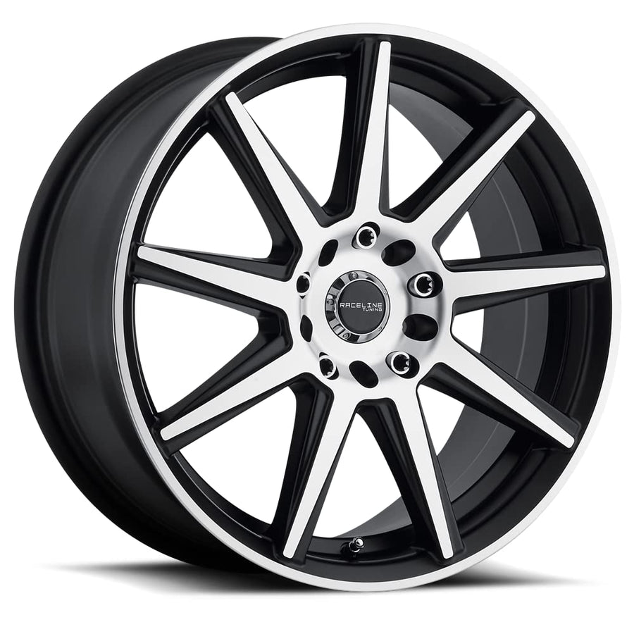 Storm Raceline Wheels 144M Black W/Machined Finish 17X7.5"5X110/5X115 Bolt Pattern +40mm Offset/(5.82"B/S) 9 Spoke Aluminum Passenger Car Wheels, Full Size Replacement Black Car Rims