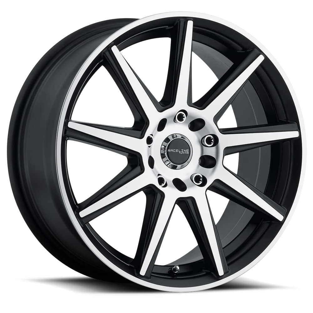 Storm Raceline Wheels 144M Black W/Machined Finish 17X7.5"4X100/4X108 Bolt Pattern +40mm Offset/(5.82"B/S) 9 Spoke Aluminum Passenger Car Wheels, Full Size Replacement Black Car Rims