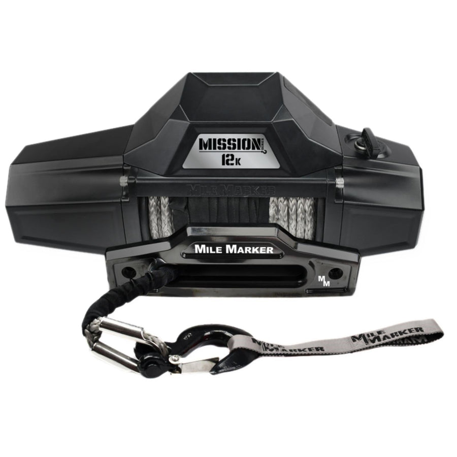Mission Series Mile Marker 78-53251 Covert Black 12 Volt 12,000 Pound Electric Winch with 92' Synthetic Rope - Rugged Heavy Duty Solenoid - Fully Submersible