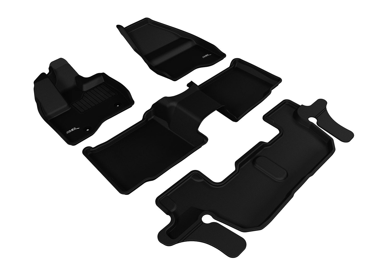 Kagu Floor Mat 3D MAXpider Custom Fit (Black) Compatible with Ford Explorer 2011-2014 (w/ 2nd Row Center Console) - Full Set