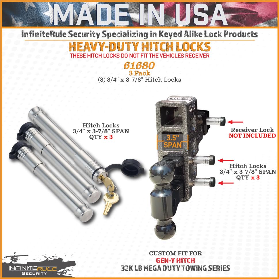 3 Pack, Keyed Alike, Hitch Locks for Gen-Y Mega Duty 32K LB Series - Fits Adjustable Ball Mount Only - Does NOT FIT Vehicle Receiver