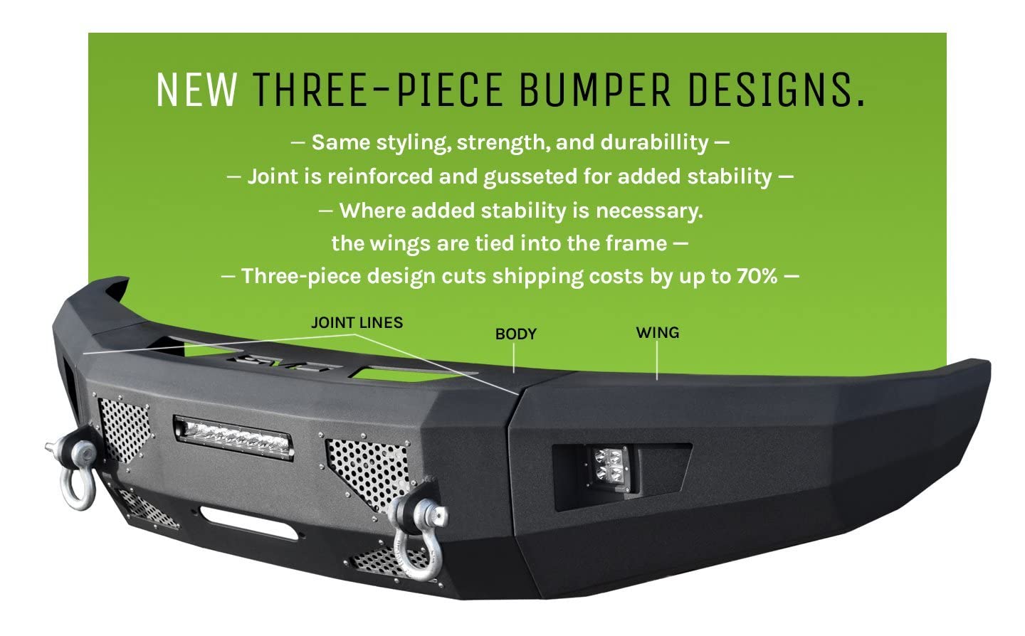 Bumper Front fits 2017-2019 F-250/F-350/F-450 Super Duty Trucks | 3pc Modular Construction | Integrated Winch Mount | Strategic Airflow Cutouts | Auxiliary Light Cutouts | DV8 Offroad