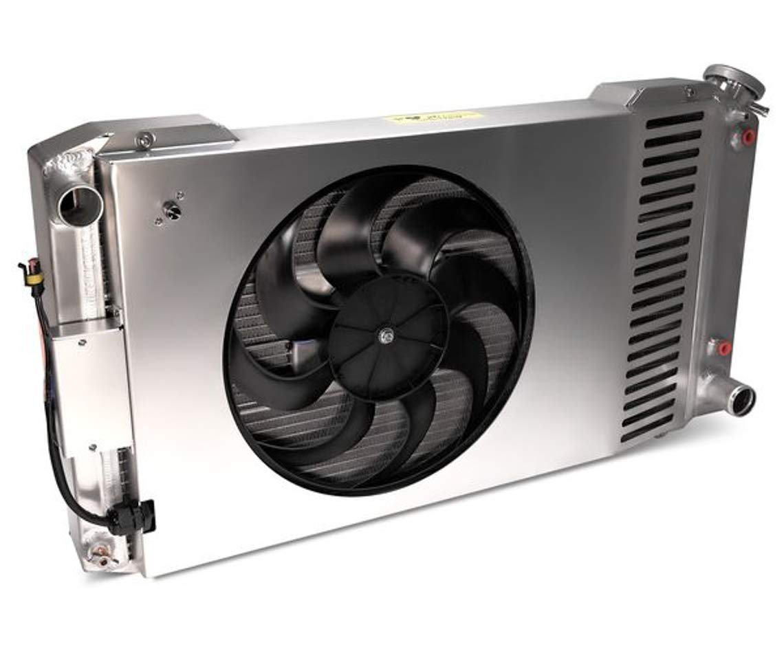Slim-Fit Radiator, Direct Fit Series, 31-13/64 in W x 16-51/64 in H x 4 in D, Single Pass, Driver Side Inlet, Passenger Side Outlet, Aluminum, Natural, GM LS-Series, Automatic Transmission