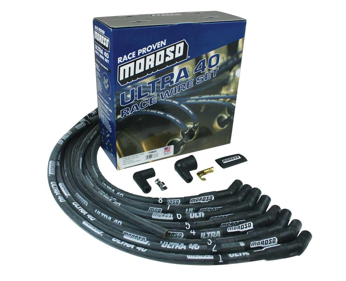 Moroso Black Sleeved Ultra 73833 Spark Plug Wire Set, Fits Small Block Ford 289/302 w/ 135 Degree Plug Ends, HEI Distributor
