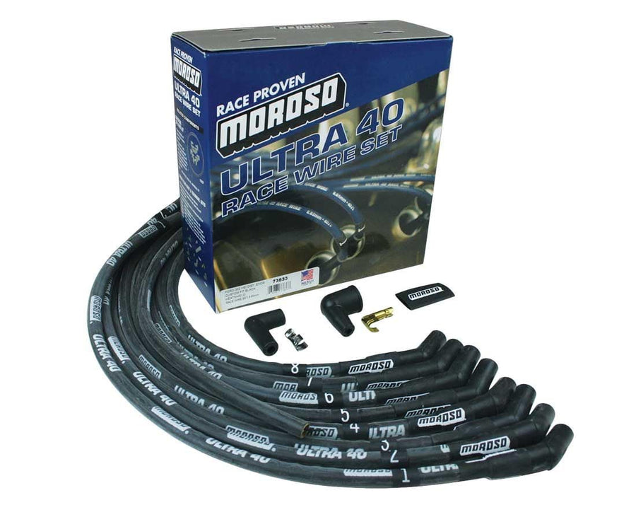Moroso Black Sleeved Ultra 73833 Spark Plug Wire Set, Fits Small Block Ford 289/302 w/ 135 Degree Plug Ends, HEI Distributor