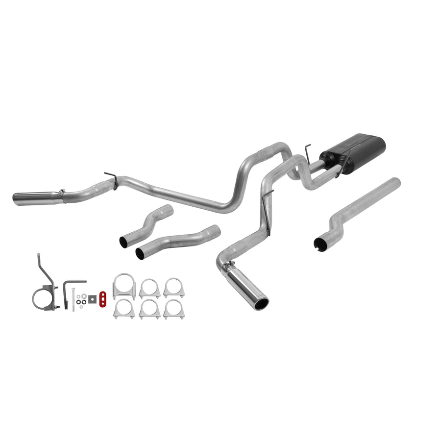 American Thunder Flowmaster 17438 Cat-Back Exhaust Kit Dual 2.5 Inch Aluminized Steel Tailpipes 3 Inch Polished 304 Stainless Steel Tips Compatible with 2003-2008 Dodge Ram 2500 3500 5.7L