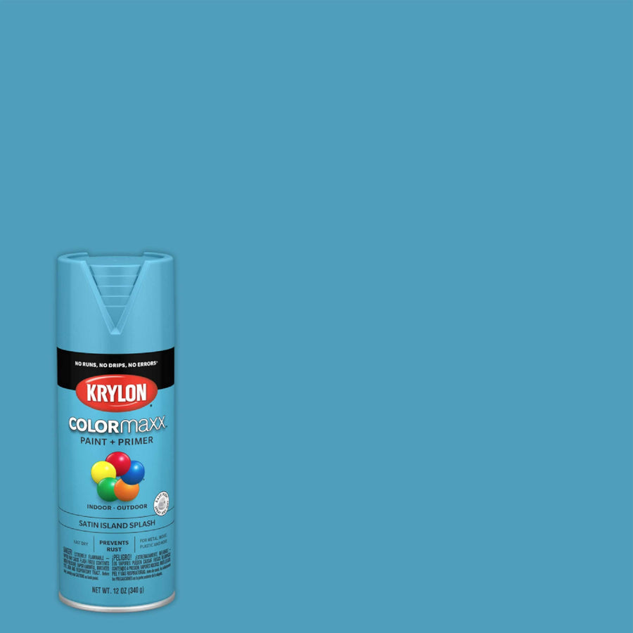 Krylon K05565007 Spray Paint and Primer COLORmaxx for Indoor/Outdoor Use, Satin Island Splash Blue, 12 oz