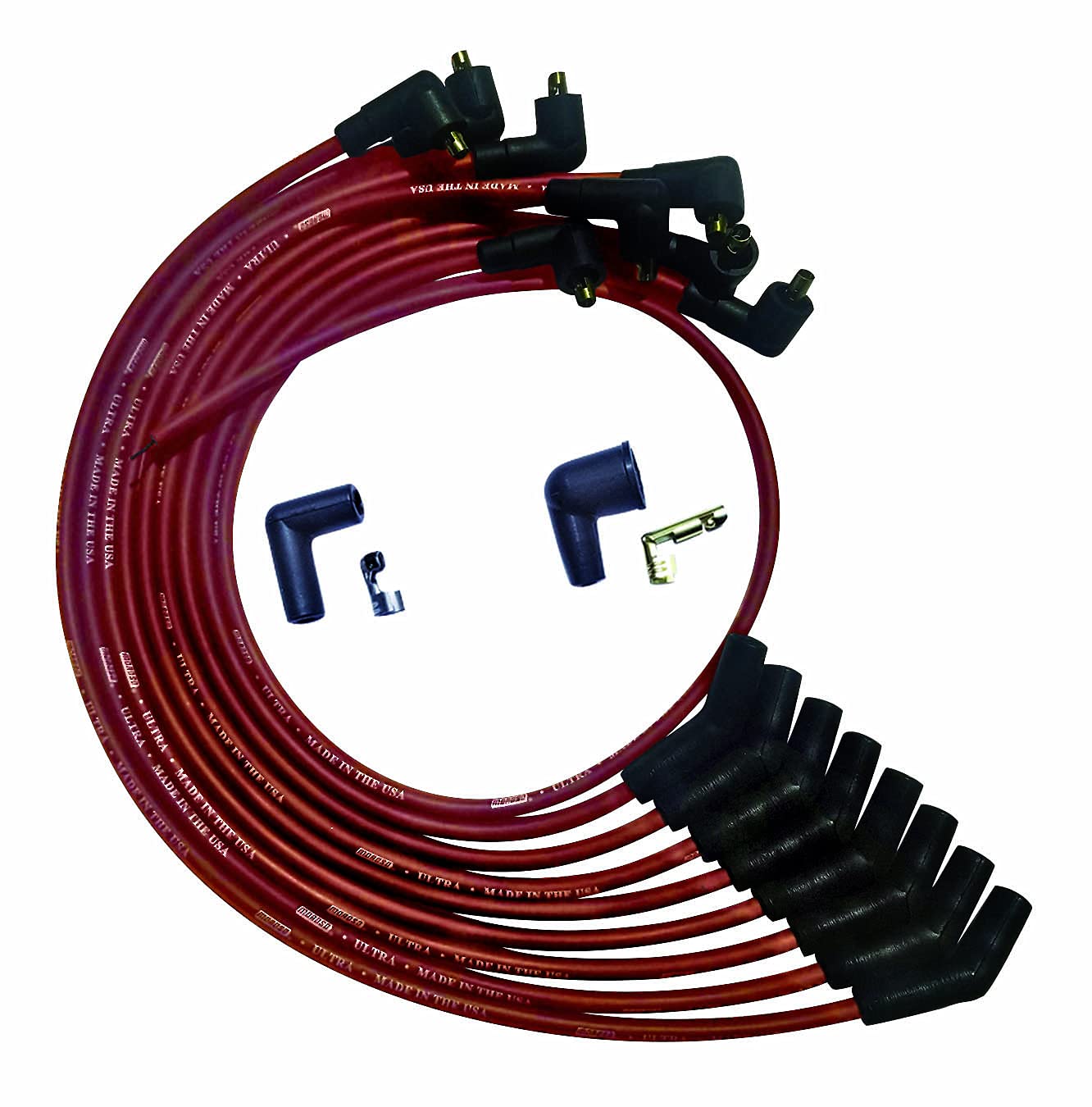 Moroso Ultra Series 52071 Red Spark Plug Wires, Ford 260/289/302, 135 Degree Plug Ends, Non HEI Distributor