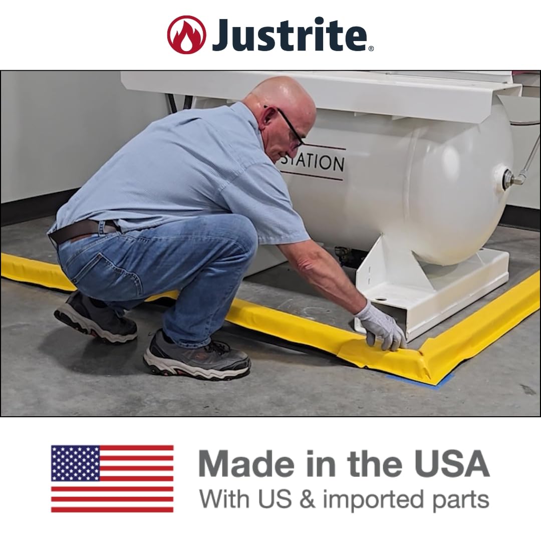 Justrite Fuel Spill Containment Curbs Make-A-Berm™ 2" High Corner Set (2 Pieces), Custom Chemical Spill Containment Berm System, Yellow PVC Coated Fabric, Made in The USA, 28476