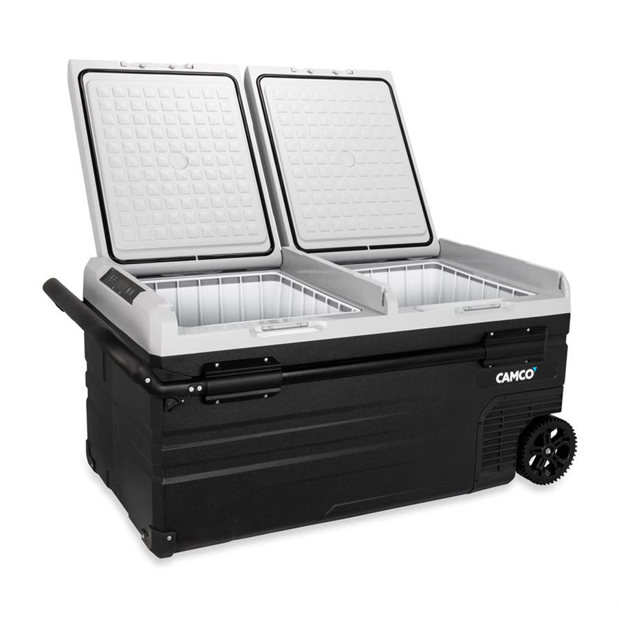 CAM-950 Camco 51522 Portable Refrigerator, AC 110V/DC 12V Compact Fridge/Freezer with Dual Zone Cooling, 95-Liter - Keeps Food and Drinks Cold While On-the-Go - Ideal for Road Trips, RVing, Camping