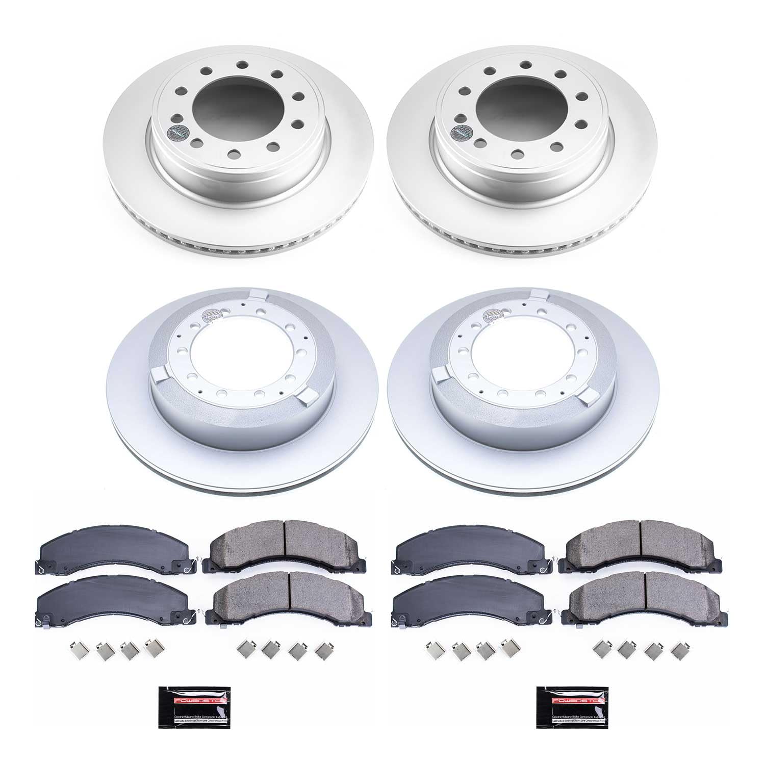 Power Stop CRK7818 Brake Kit Coated Rotor Front and Rear - Coated Brake Rotors & Z17 Ceramic Brake Pads For Ram 4500 2013-2023, Ram 5500 2013-2023 [Model Specific]