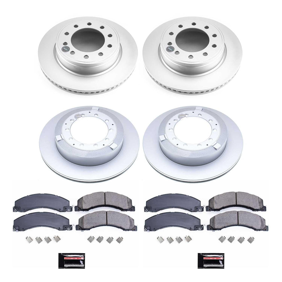 Power Stop CRK7818 Brake Kit Coated Rotor Front and Rear - Coated Brake Rotors & Z17 Ceramic Brake Pads For Ram 4500 2013-2023, Ram 5500 2013-2023 [Model Specific]
