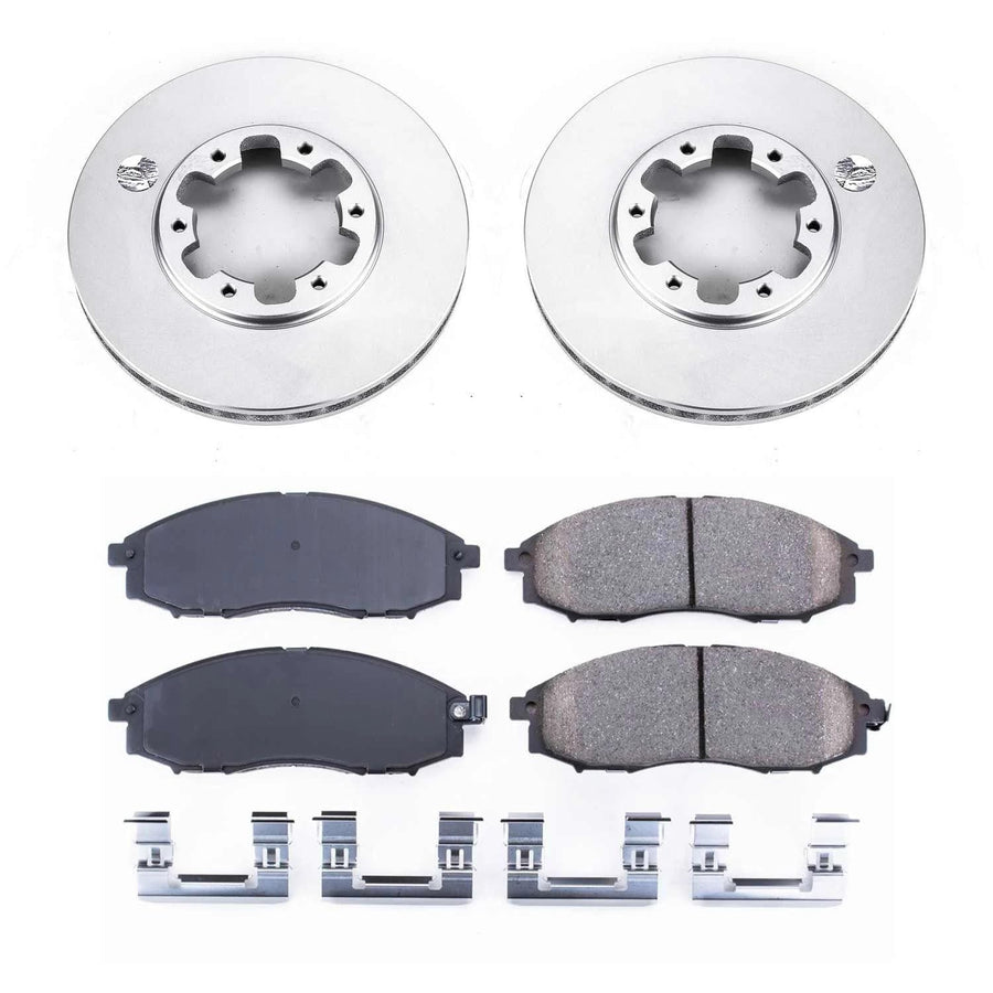 Power Stop Coated Brake Rotor & Ceramic Brake Pads CRK1176- front For Nissan Frontier 2003-2004, Nissan Xterra 2000-2004 [Model Specific]