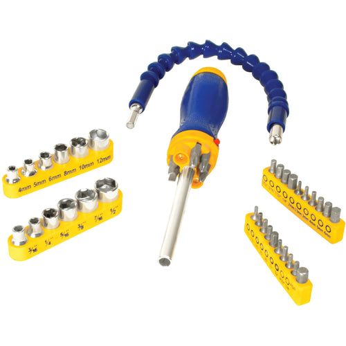 44-Piece Performance Tool Ratcheting Bit Driver Set with Magnetic Tips, Comfortable Grip Handles, and Durable Chrome Vanadium Steel Construction