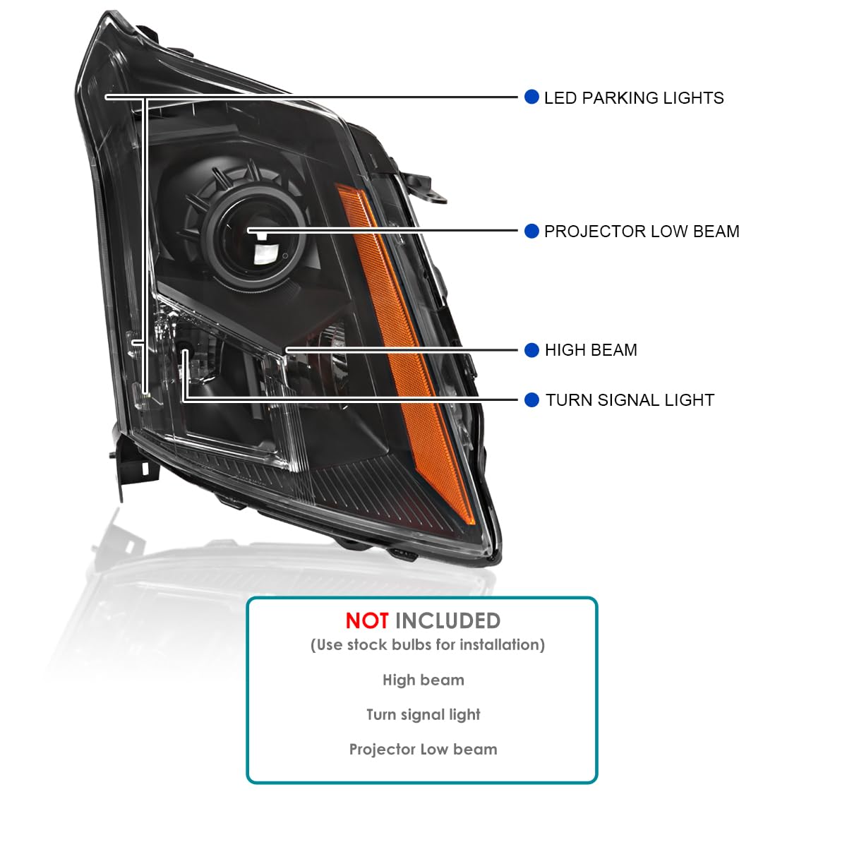 Black Projector Headlights SPEC-D TUNING Compatible with 2010-2016 Cadillac SRX, Left + Right Head Lamps Assembly