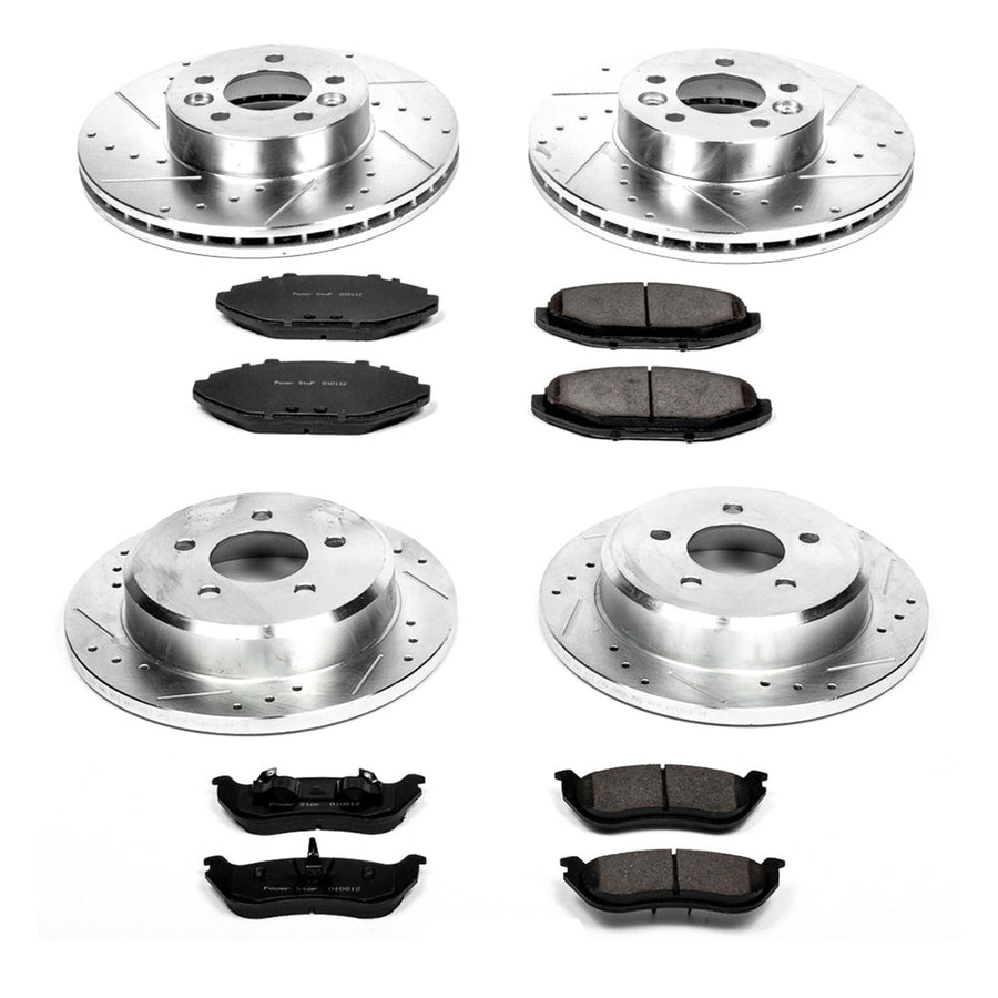 Power Stop K2861 Z23 Carbon Fiber Brake Pads Front and Rear with Drilled & Slotted Brake Rotors Kit For Ford Crown Victoria, Lincoln Town Car, Mercury Grand Marquis [Model Specific]