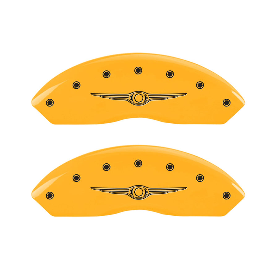 Caliper Covers MGP 32021SCW1YL Yellow (Set of 4, Engraved Front and Rear: Style 1/Chrysler Wing, Yellow powder coat finish, black characters)