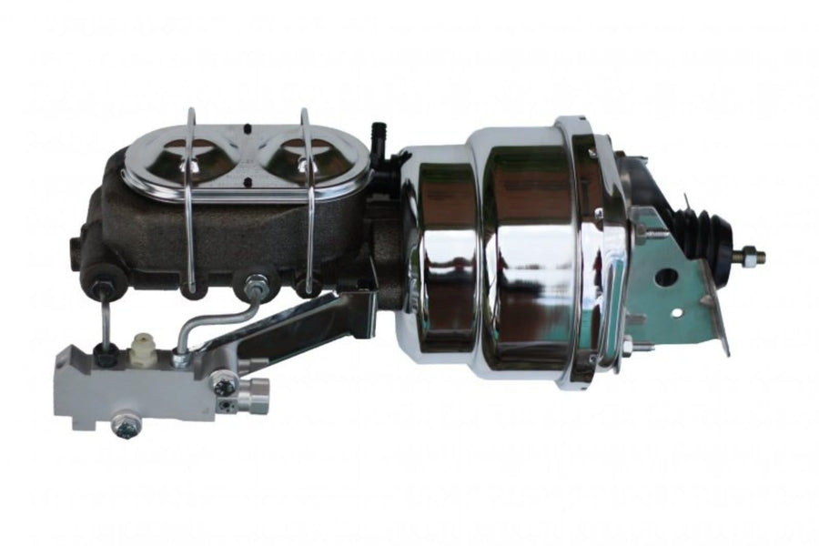 7 Inch LEED BRAKES Dual Power Booster, 1-1/8 Inch Bore Master With Chrome Lid and Side Mount Valve, Disc/Drum (Chrome)