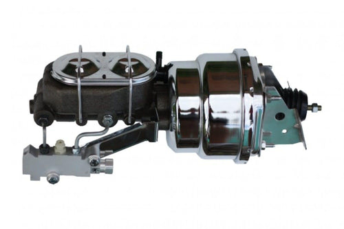 7 Inch LEED BRAKES Dual Power Booster, 1-1/8 Inch Bore Master With Chrome Lid and Side Mount Valve, Disc/Drum (Chrome)
