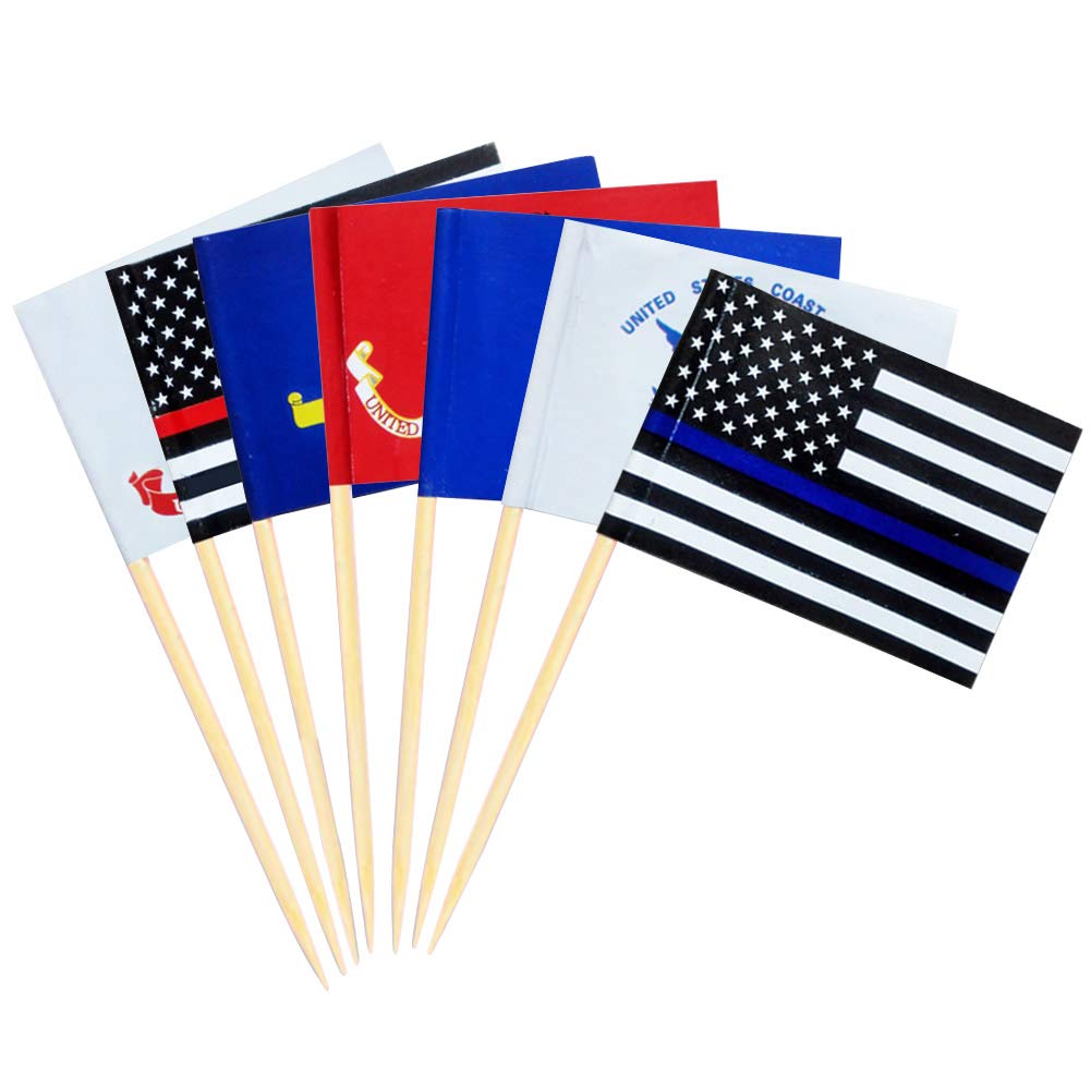 100pcs/Set szlsl88 Toothpick Flag Parade Decor Party Stick Fruit American Police Home Garden Office Mini Portable Fade Resistant Bar Paper (Army)