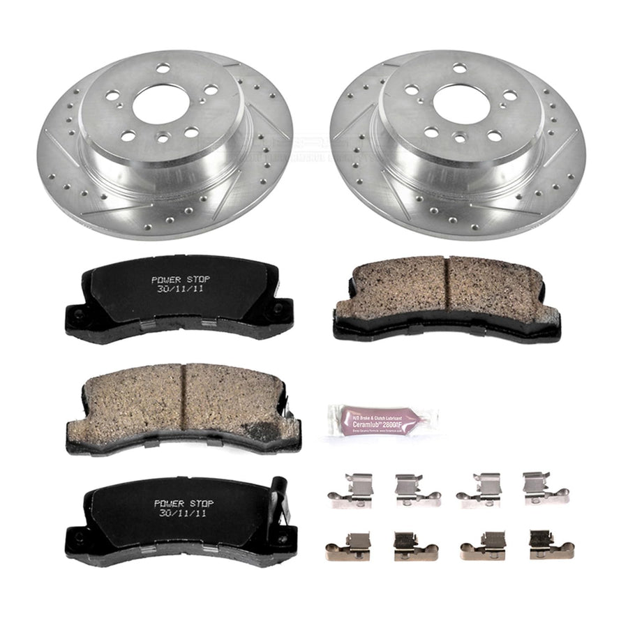 Power Stop K6784 Z23 Carbon Fiber Brake Pads Rear with Drilled & Slotted Brake Rotors Kit For Lexus RX300 1999-2003 [Model Specific]