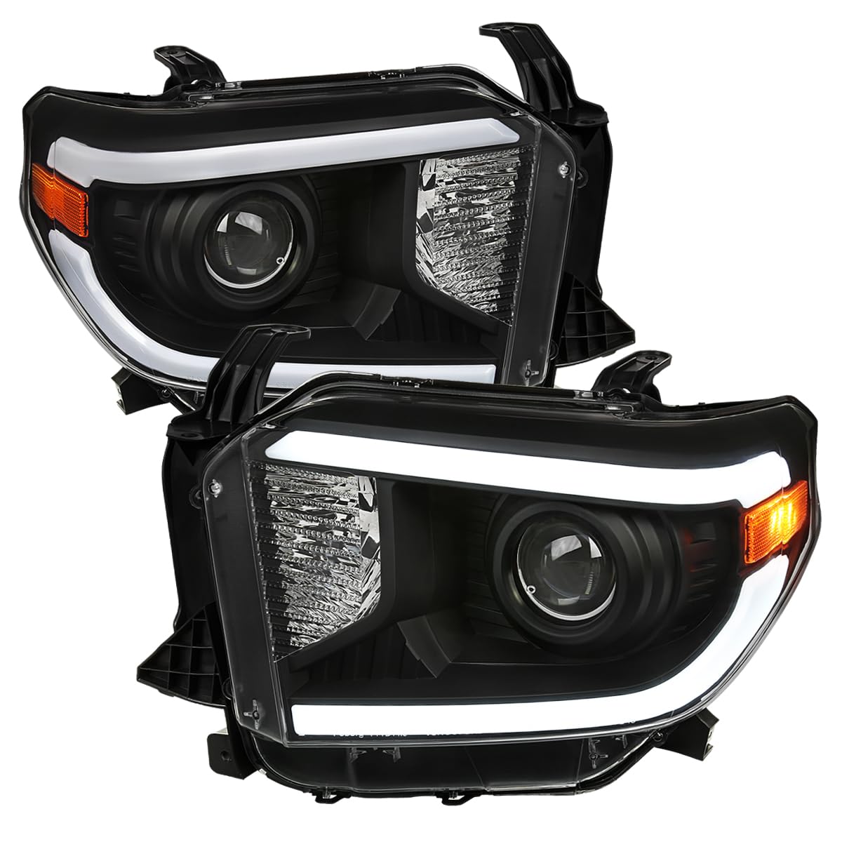Black Projector Headlights w/LED Tube SPEC-D TUNING Compatible with 2014-2021 Toyota Tundra, Left + Right Pair Headlamp Assembly