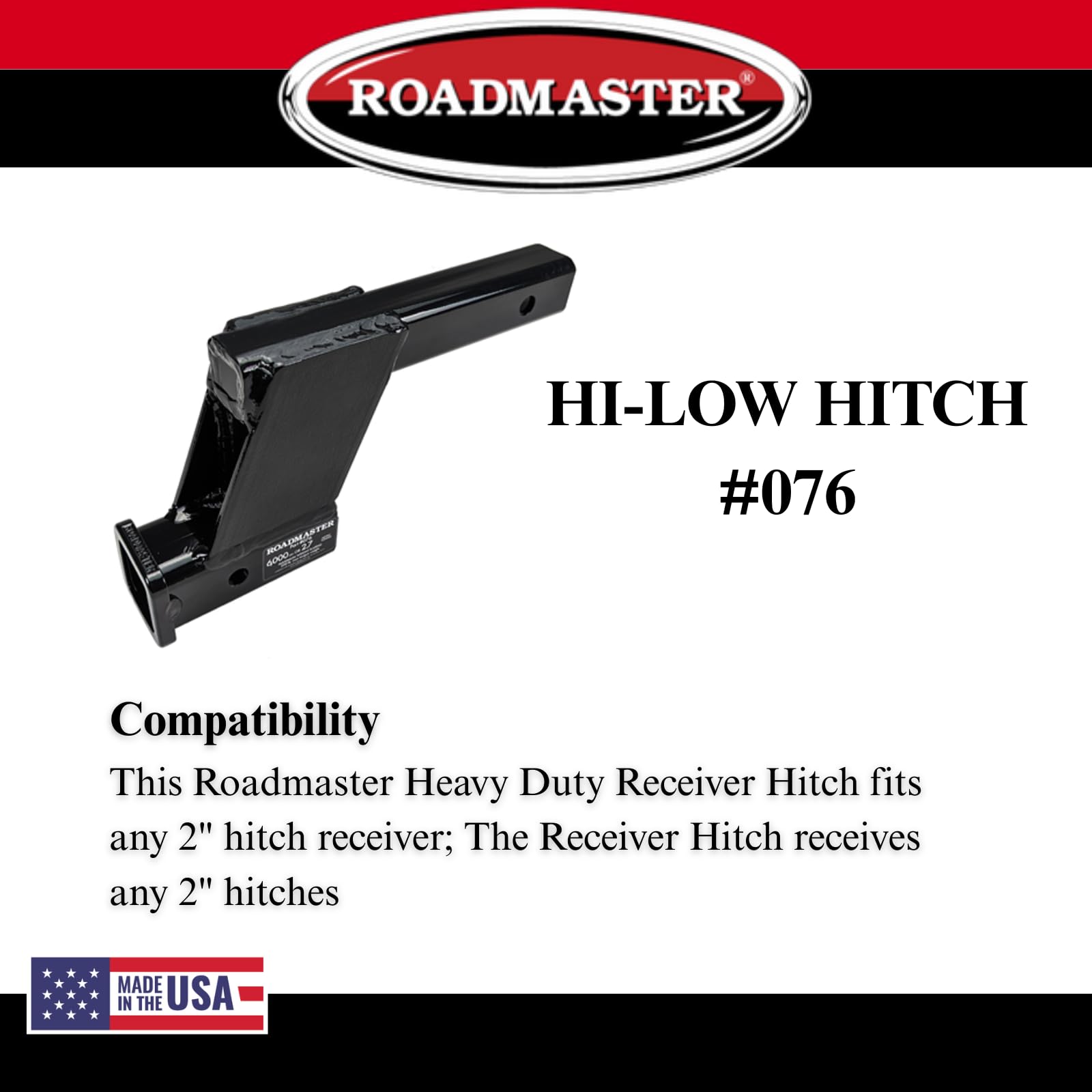 Roadmaster Hi-Low Receiver Hitch 076 with 6" Offset fits 2" Receiver Hitch | 6000 lbs Towing Capacity | 200 lbs Max Tongue Weight | Durable Powder Coat Finish | Made in The USA