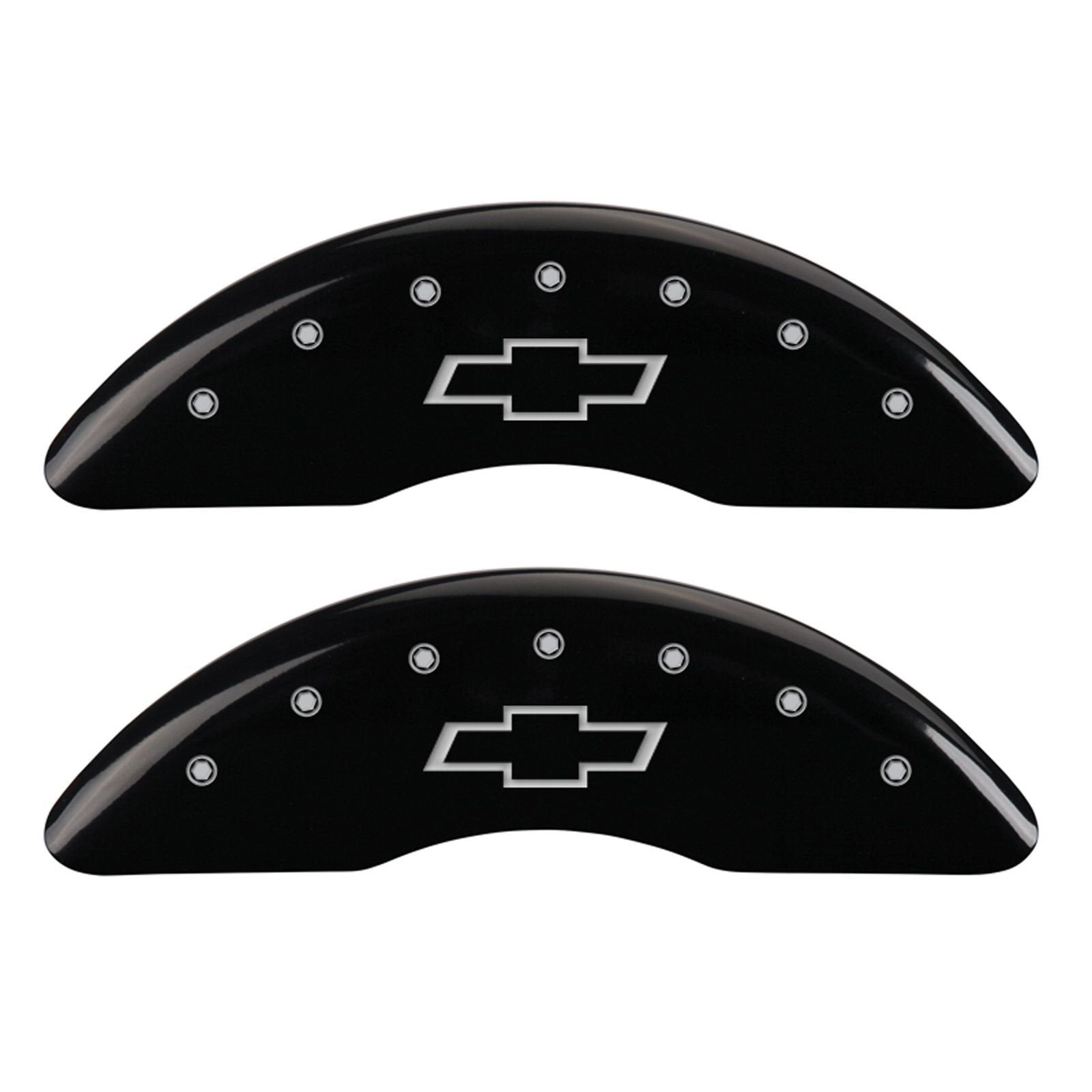 MGP Caliper Covers Black Powder Coat Finish 14173SBOWBK Front and Rear Caliper Cover, Set of 4 (Bowtie Silver Characters, Engraved)