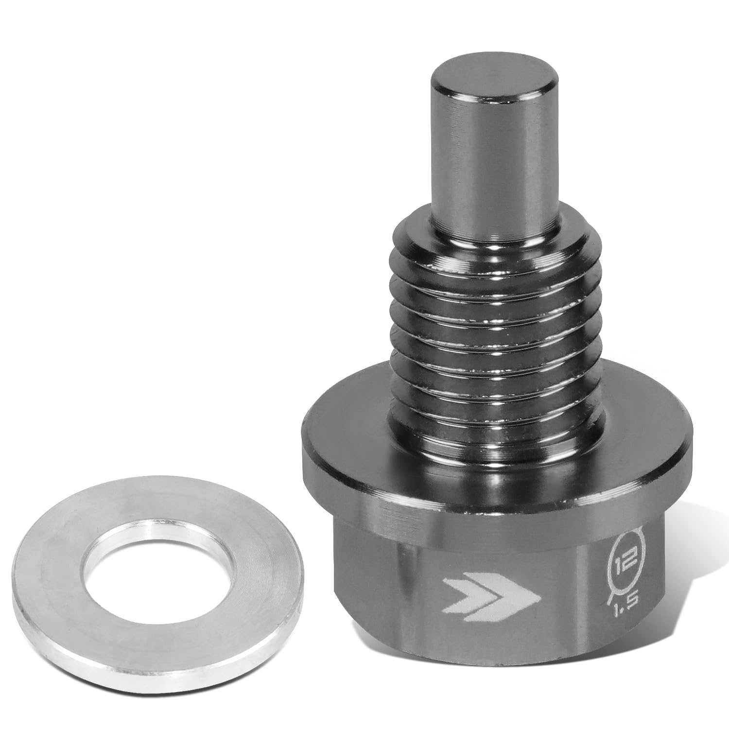 Magnetic Oil Drain Plug NRG Innovations, M12 X 1.5 Thread Size Engine Oil Drain Nut w/Washer, Gun Metal, T-6061 Aluminum w/Stainless Steel Internal Magnet, NRG-NOP-400GM