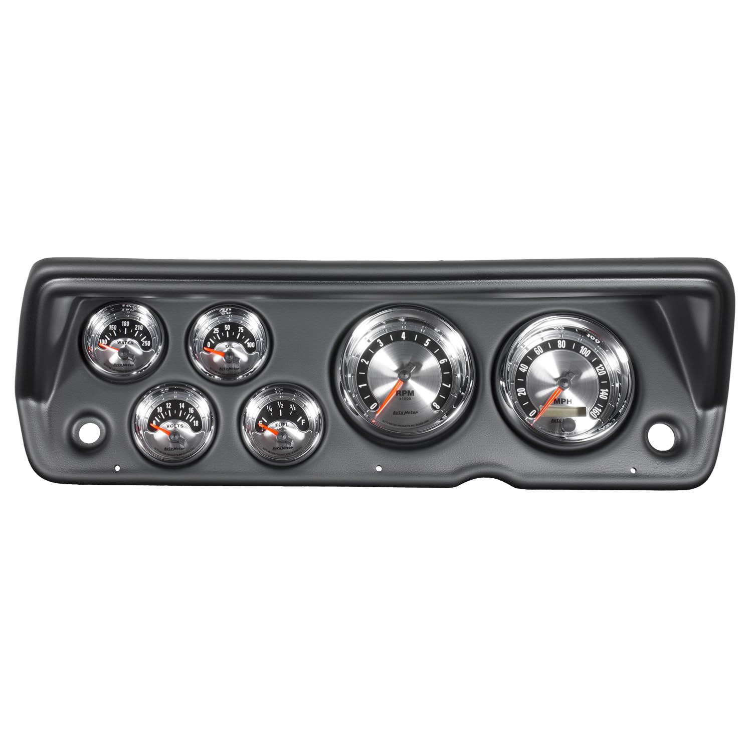 Auto Meter 7031 6 Gauge Kit Direct Fit for Abody/Duster/Demon/Dart 1970-76 Tach/MPH/Fuel/W-Temp/Volt/AM