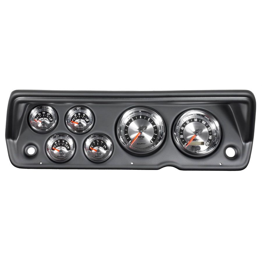 Auto Meter 7031 6 Gauge Kit Direct Fit for Abody/Duster/Demon/Dart 1970-76 Tach/MPH/Fuel/W-Temp/Volt/AM