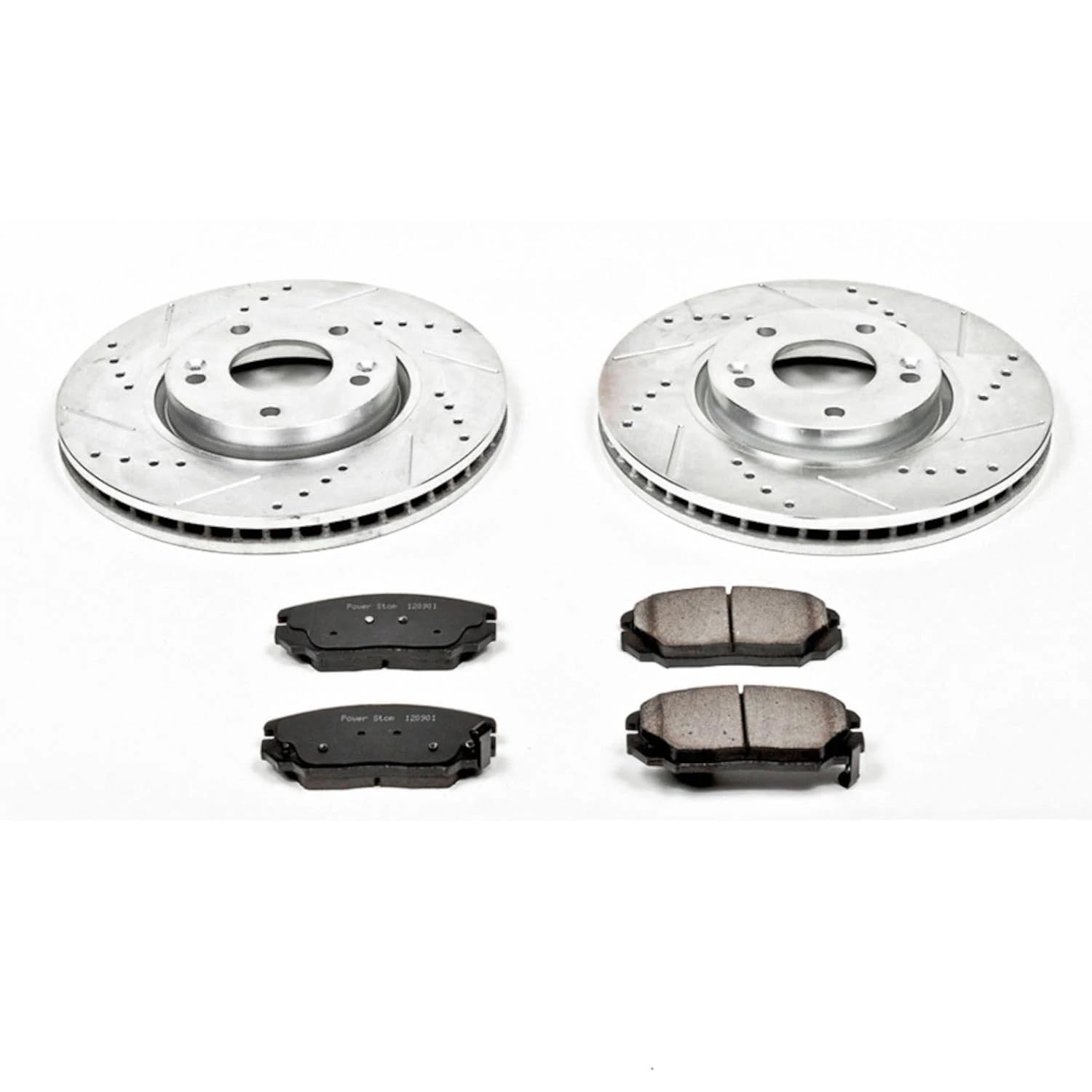 Power Stop K4647 Z23 Carbon Fiber Brake Pads with Drilled & Slotted Brake Rotors Kit For Hyundai Sonata 2006-2010 [Model Specific]