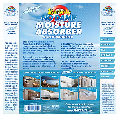 No Damp STAR BRITE Moisture Absorber & Dehumidifier Hanging Bag - Simple, Portable, Humidity Control for Boats, RVs, Seasonal Homes & More - Prevent Odor & Moisture Damage - 16 OZ (085470)