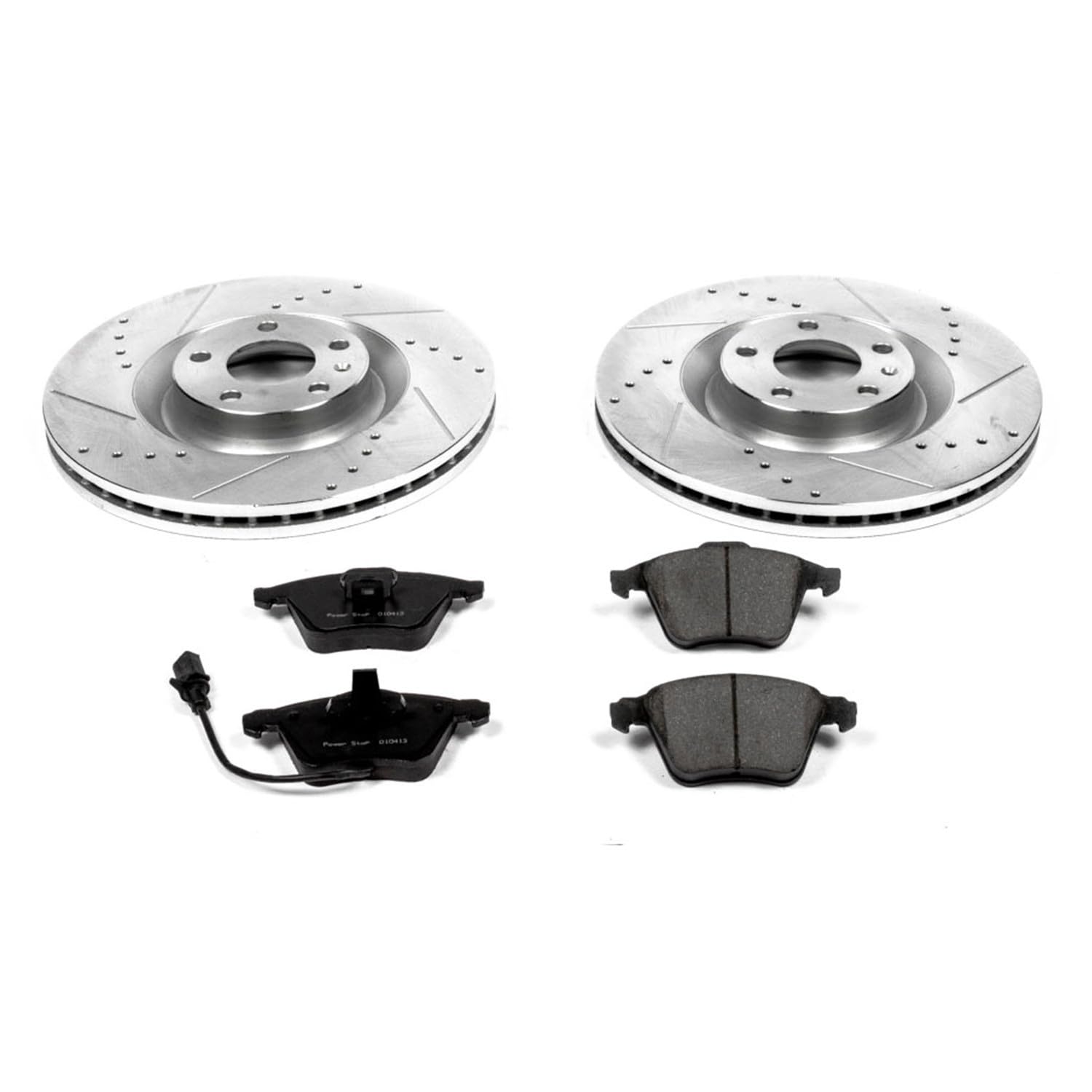 Power Stop K2934 Z23 Carbon Fiber Brake Pads Front with Drilled & Slotted Brake Rotors Kit For Audi S4 2004-2009 [Model Specific]