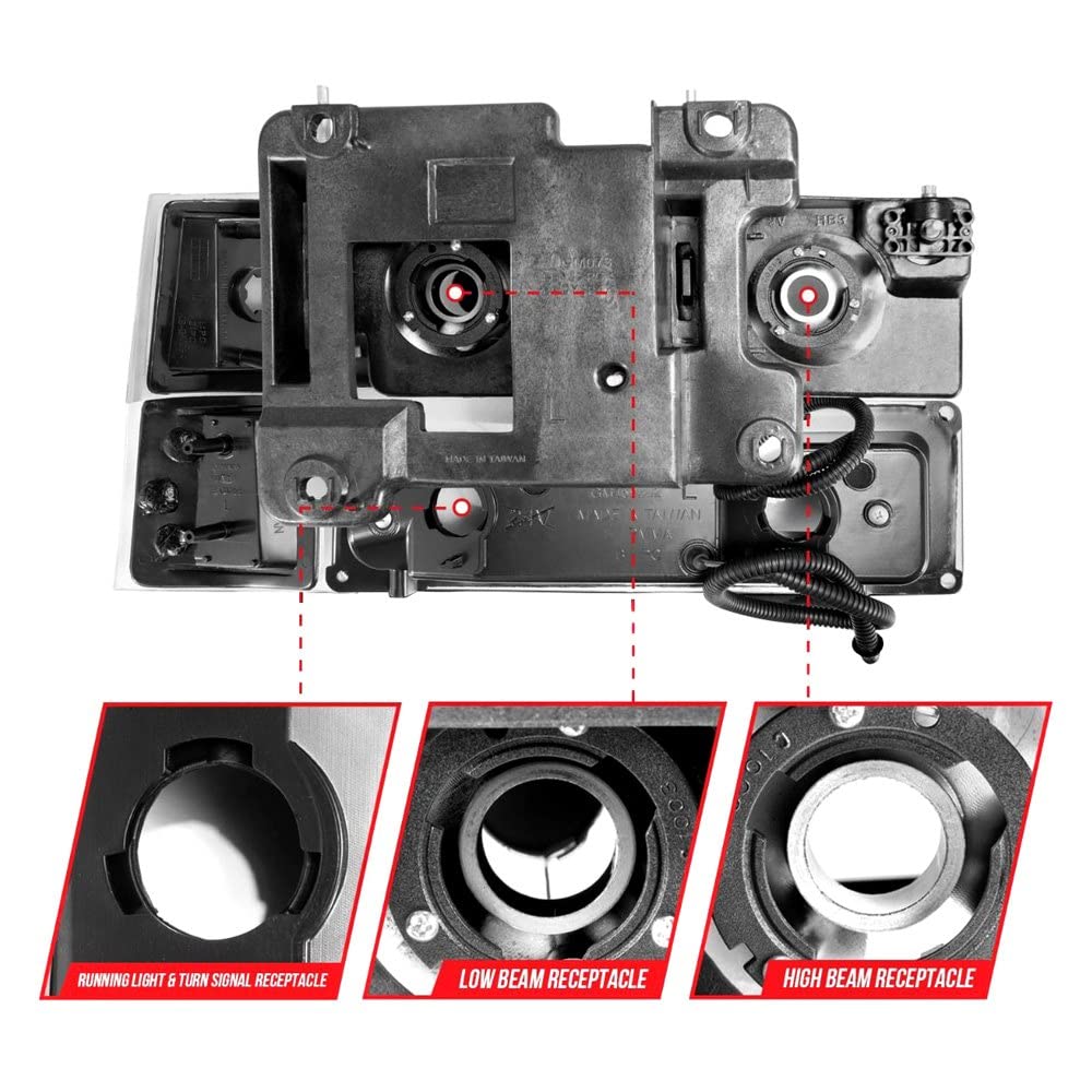 88-98 Chevrolet C1500 ANZO Crystal Headlights w/Light Bar Black Housing w/Signal Side Markers 8Pcs