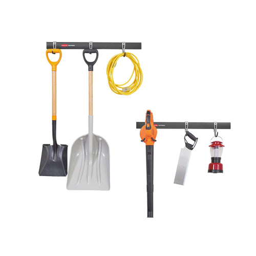Garage Rubbermaid FastTrack 8-Piece Small Kit Black/Grey All-in-One Rail & Hook Wall Hanging Kit Wall Mounted Storage Solution for Home/Garage