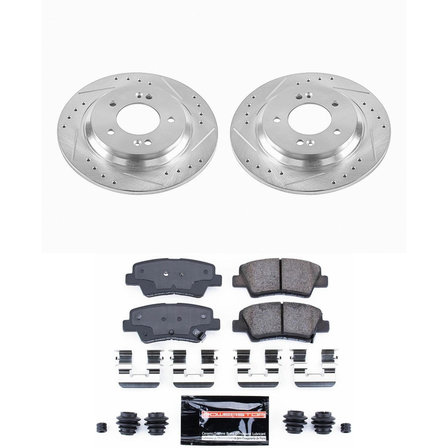 Power Stop K6985 Rear Brake Pads Z23 Carbon Fiber with Drilled & Slotted Brake Rotors Kit For Hyundai Elantra GT, Hyundai Son, Kia Cadenza, Kia Fo, Kia Opt, Kia Soul EV [Model Specific]