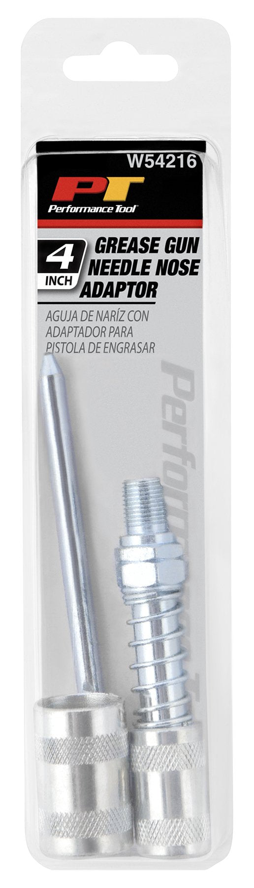 4-Inch Performance Tool W54216 Grease Gun Needle Nose Adapter, Silver