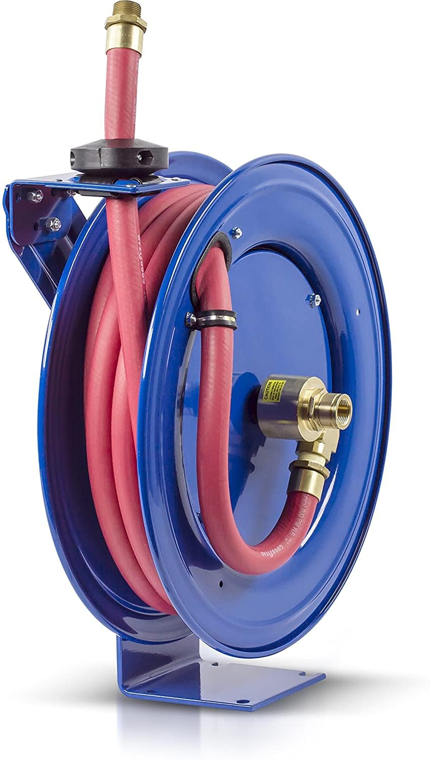 Coxreels SH Fuel Series SHF-N-525 Retractable Fuel Hose Reel | 3/4"x25, 300 PSI | Easy-Maintenance w/ Brass Swivel & Multi-Position Mount Arm | Heavy-Duty Steel Construction | Made in the USA | Blue