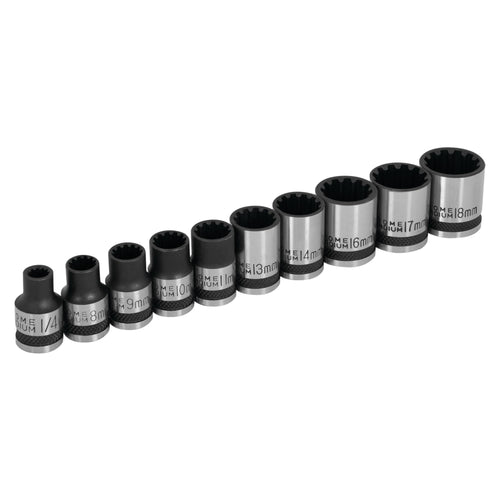 3/8-Inch Drive Performance Tool W38194 Universal Spline Socket Set, 10 piece Metric and SAE