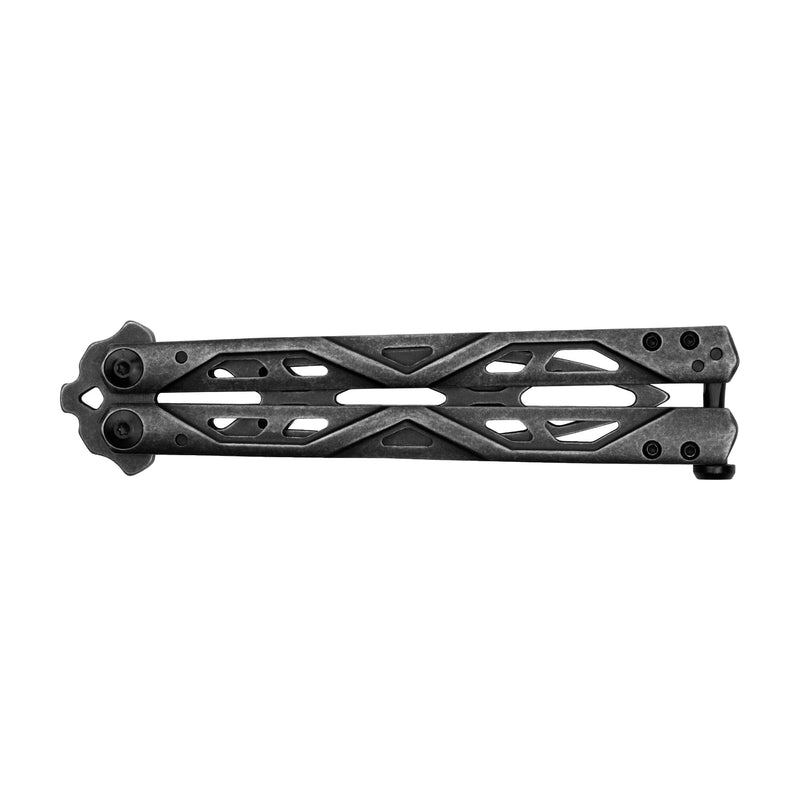 Balanza Kershaw Flipping Butterfly Trainer Knife, BlackWash Design, 4.3 Inch Rounded Stainless Steel Drop Point Blade, EDC Knife with Manual Opening, Butterfly Pocket Knife for Men and Women