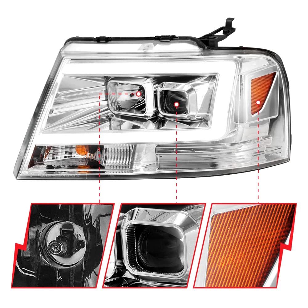 2004-2008 Ford F-150 ANZO Projector Headlights w/Light Bar Chrome Housing (111542)