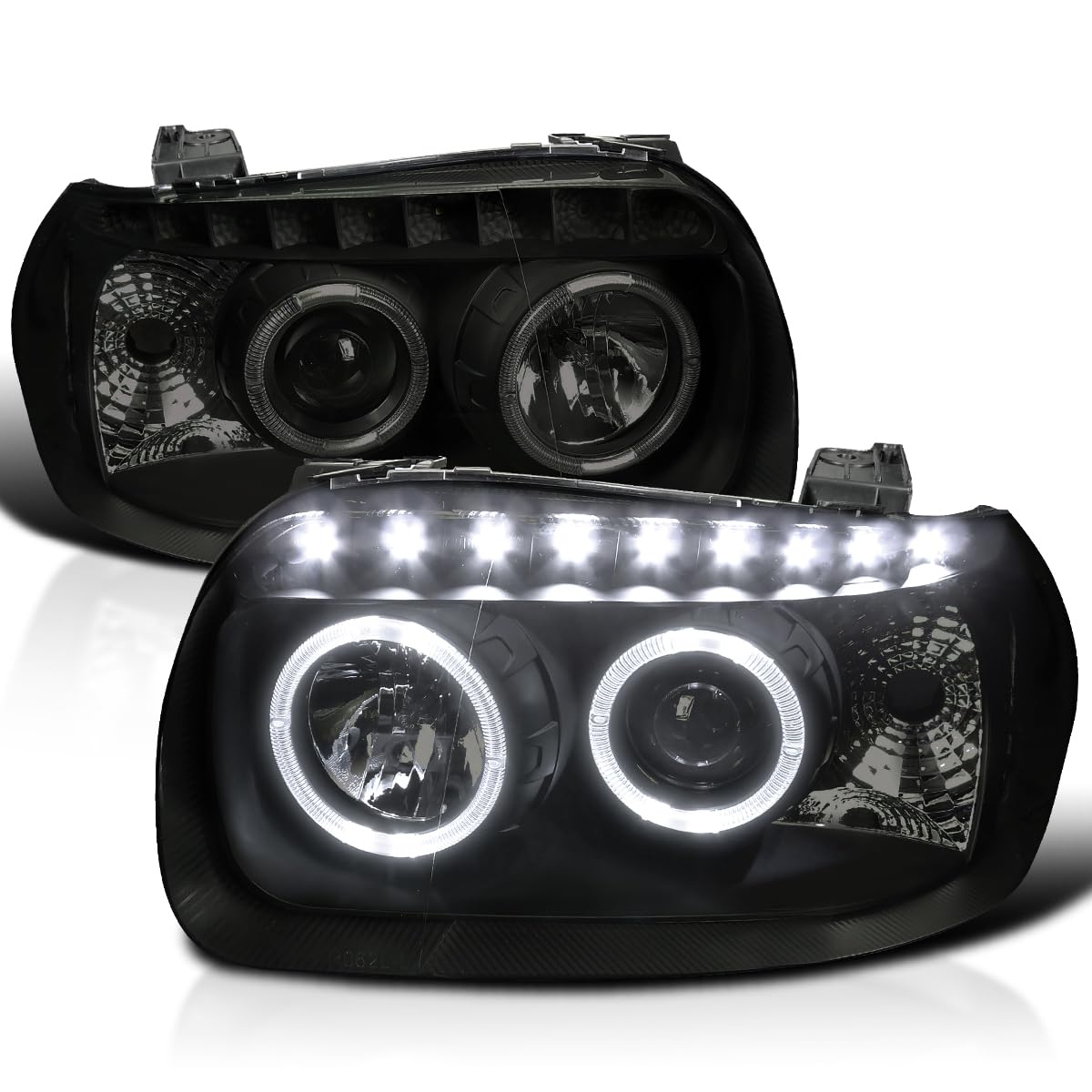 Dual Halo SMD LED DRL Projector Headlights SPEC-D TUNING Black Smoke Compatible with 2005-2007 Ford Escape, Left + Right Pair Headlamps Assembly