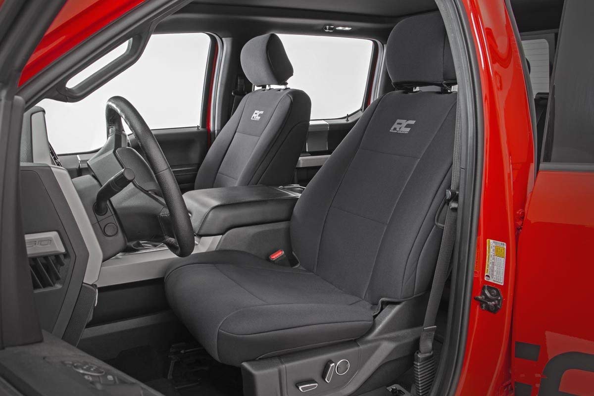 Rough Country Neoprene Seat Covers for F-150, Lightning, Ford F-250 & F-350 Crew Cab (2015-2025) w/FR Bucket Seat - Front & Rear Seat Cover Set, Waterproof, UV Resistant, Foam Padded