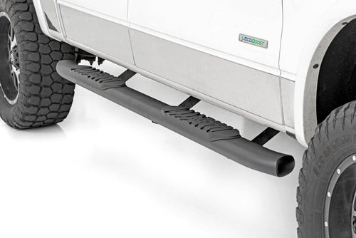 Oval Nerf Steps Rough Country for Ford F-150 (2009-2014) Crew Cab - OEM Style Rails with Built-in Side Steps